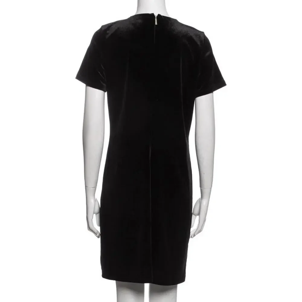 MICHAEL MICHAEL KORS Black Metallic Velour Crew Neck Mini Dress Size XS